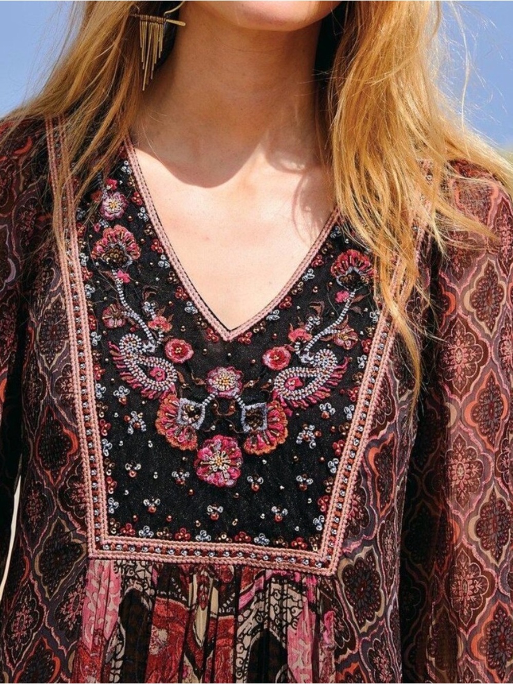 Soft Surroundings Embroidered Dark Paisley Boho Maxi Dress - Picture 6 of 9